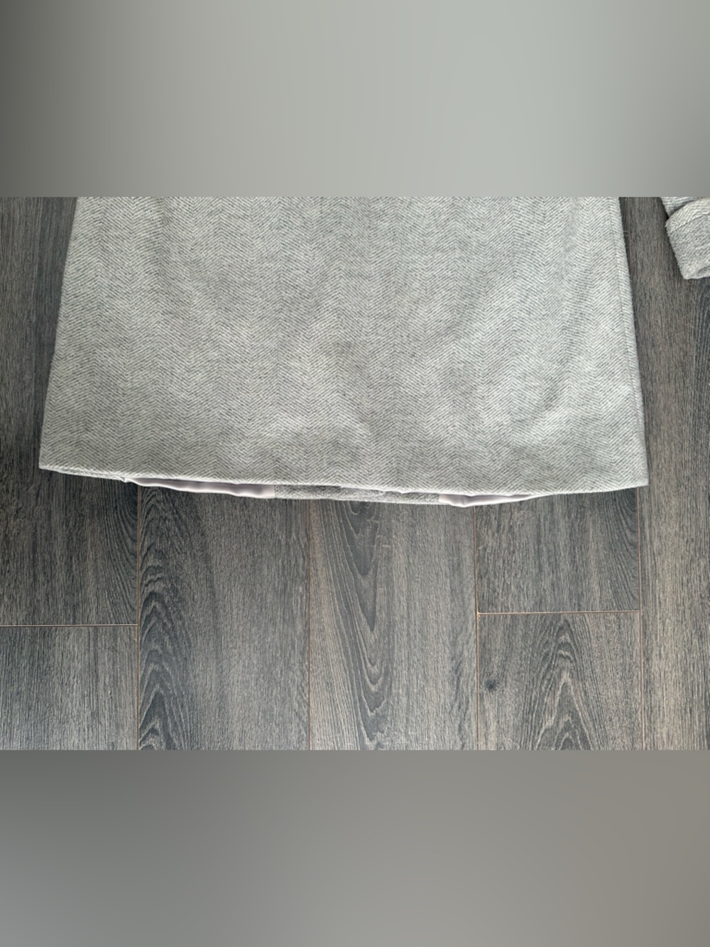 Le Chateau Grey Herringbone Asymmetrical Zip Hooded Jacket Long Chic Neutral Sm - Picture 10 of 14